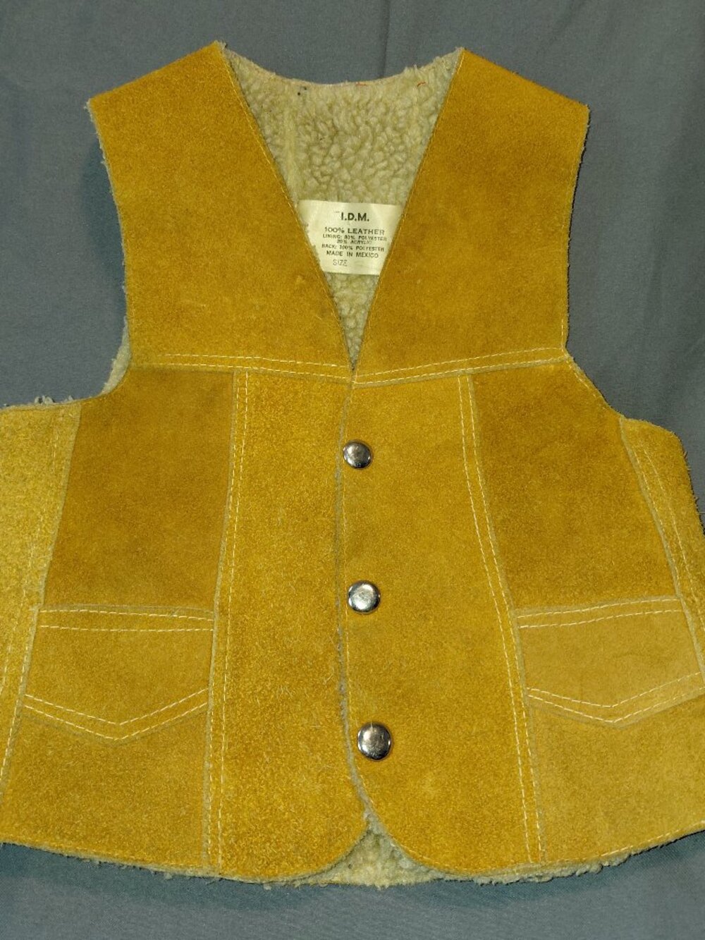 Vintage I.D.M. Kids Suede Leather Sherpa Lined Western Vest Size Youth Small